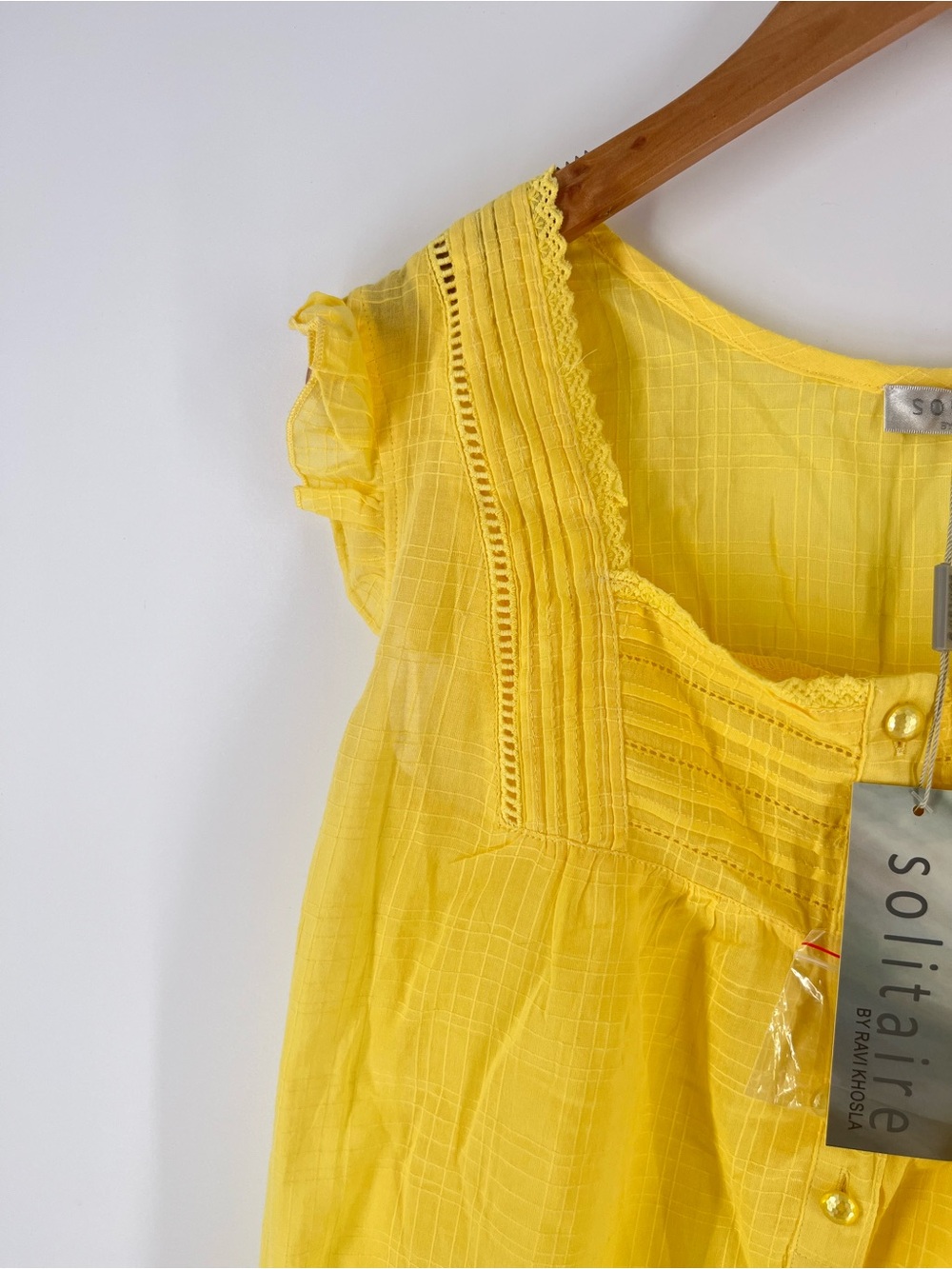 Solitaire Yellow Ruffle-Sleeve Button Front Blouse - Picture 8 of 13